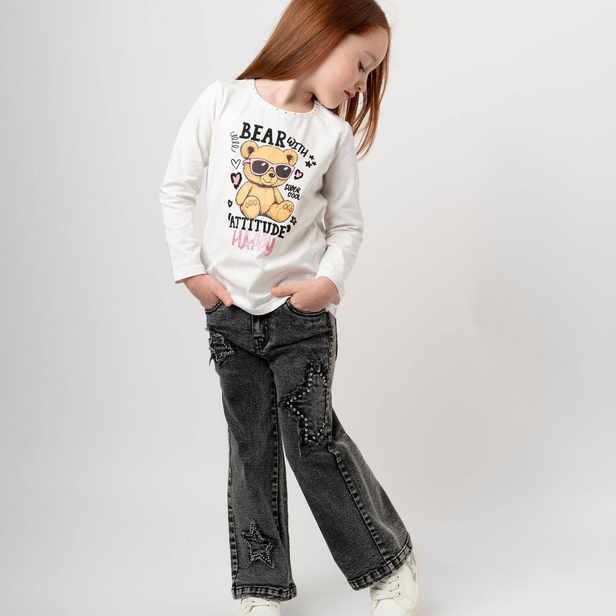 4KIDS - Jeans niña estrellas denim gris 4 Kids