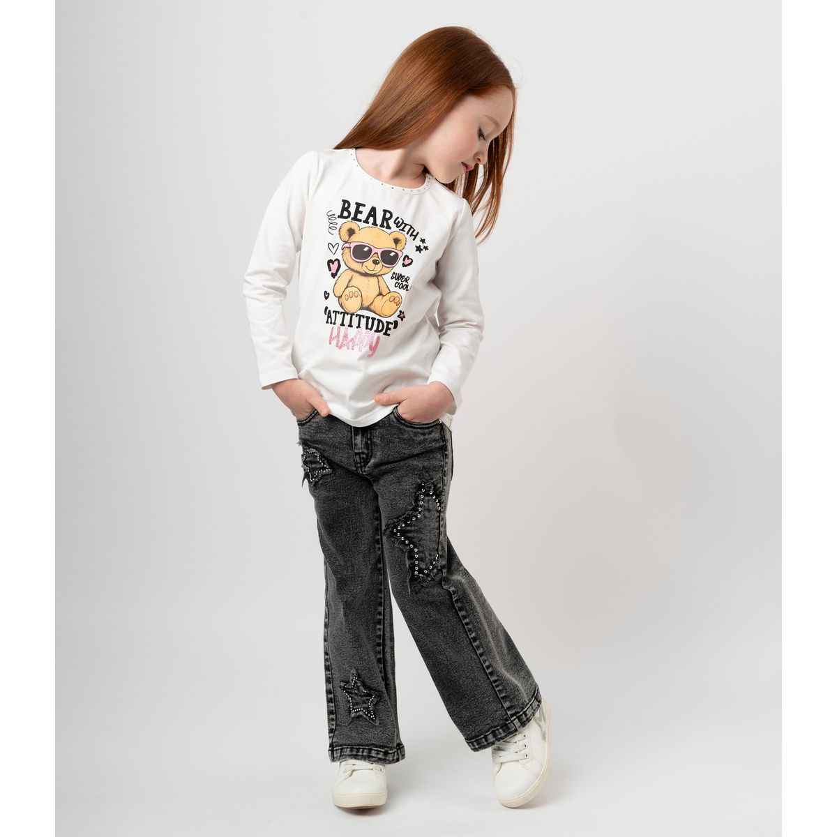 4KIDS - Jeans niña estrellas denim gris 4 Kids