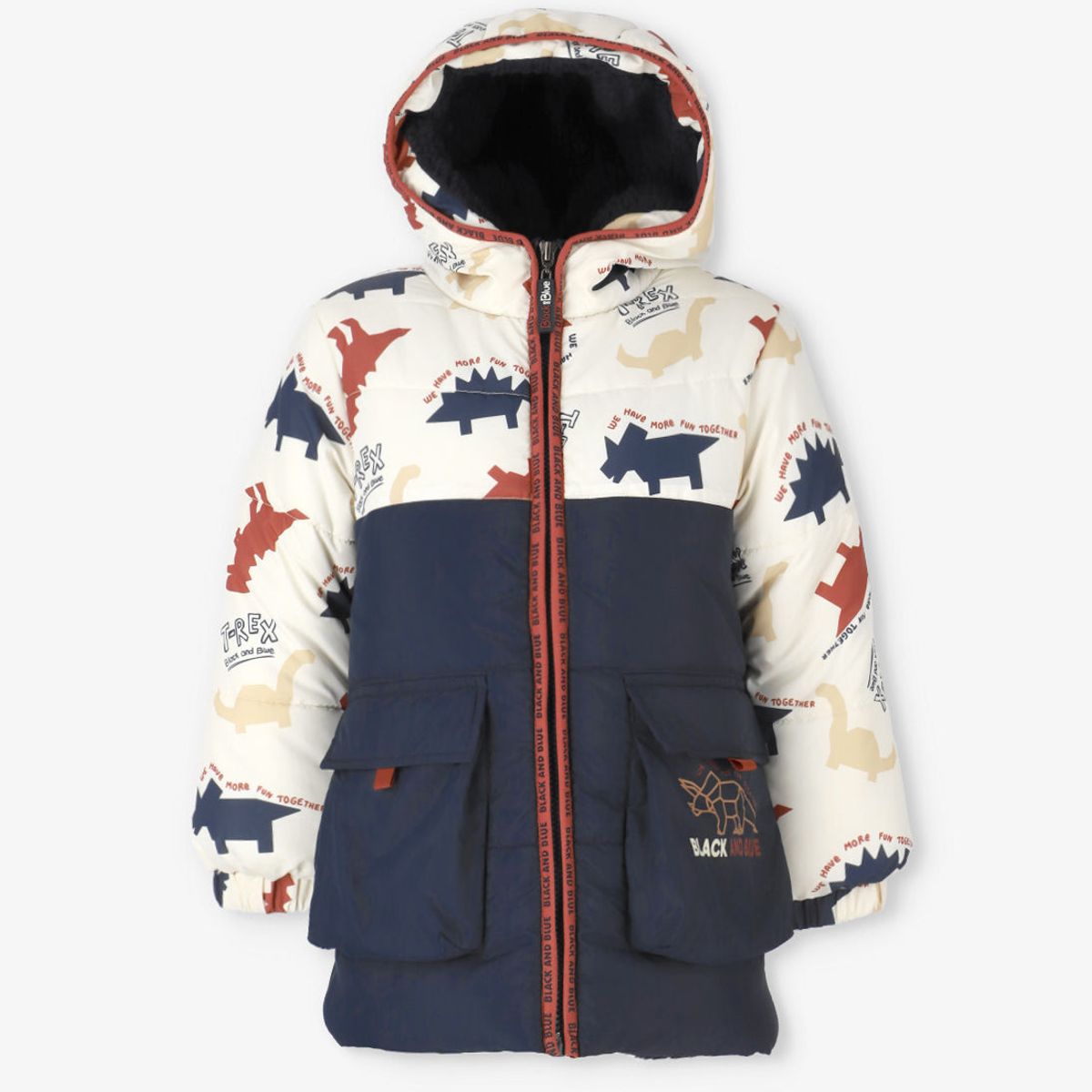 BLACK AND BLUE - Parka niño repelente al agua crudo Black and blue