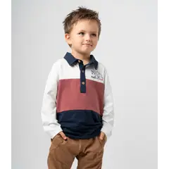 BLACK AND BLUE - Polera manga larga niño con cuello crudo