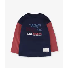 BLACK AND BLUE - Polera manga larga niño dream big terracota