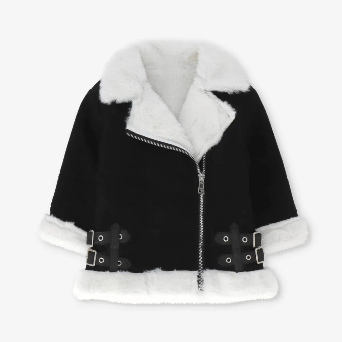 LIMONADA - Chaqueta niña aviadora de gamuza negro Limonada