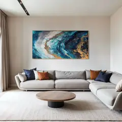 DEKAM DISEÑO - Cuadro Porcelana Diamantes Abstracto Olas 140x70 Cms