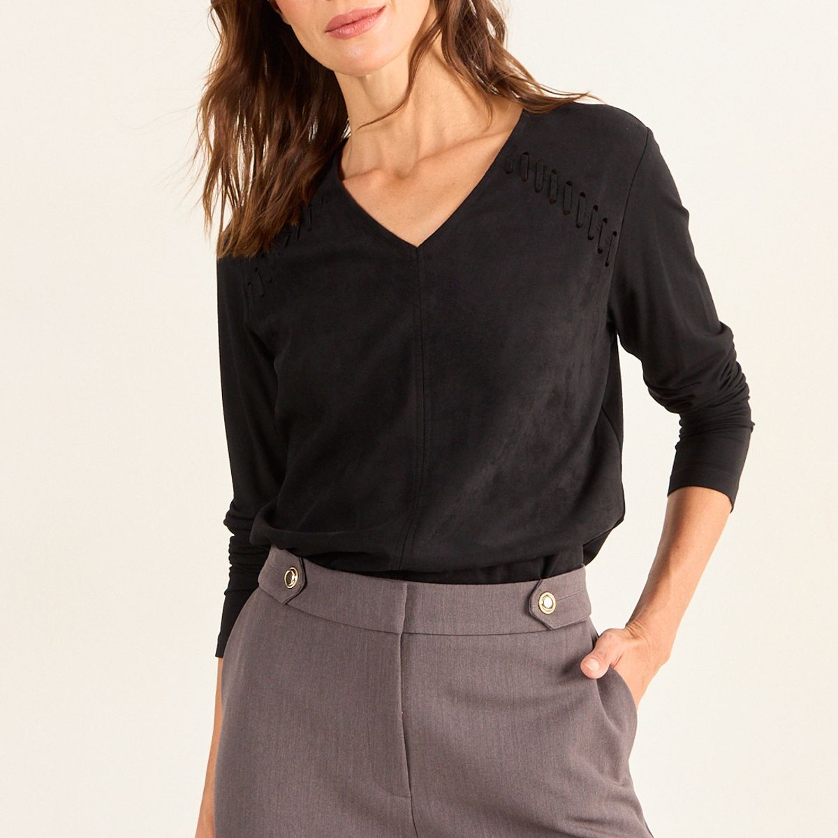 MA GRIFFE - Polera Lisa Mujer Negro Magriffe