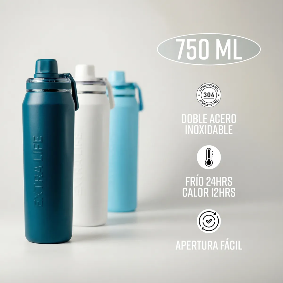 EXTRA LIFE - Botella Térmica 750 Ml Doble Acero Inoxidable - Extra Life