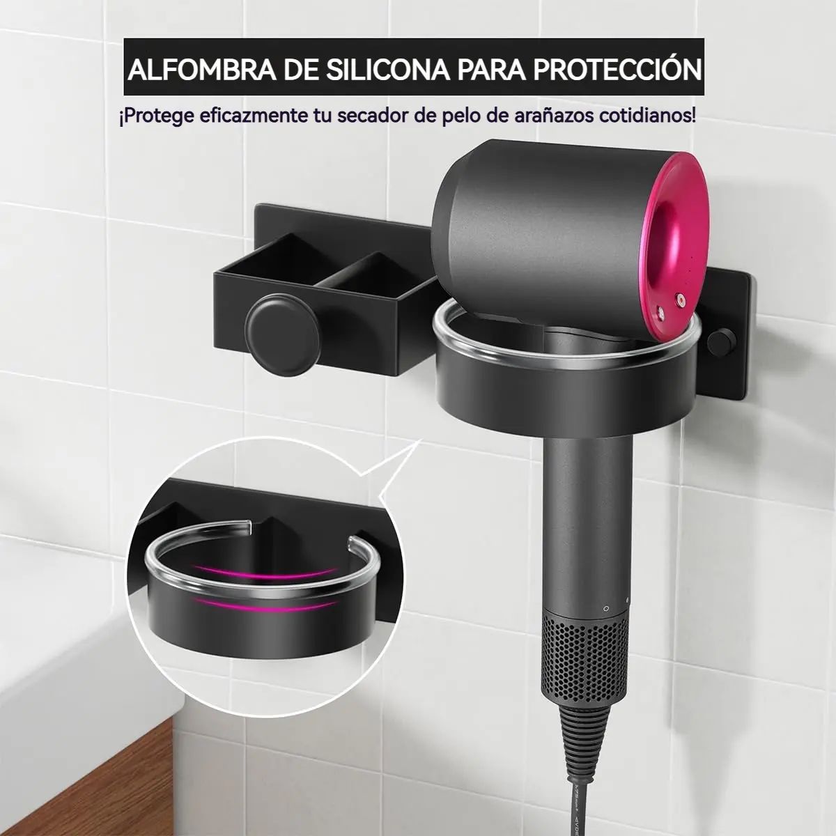 GENERICO - Soporte Porta Secador Baños De Pelo Organizador Negro