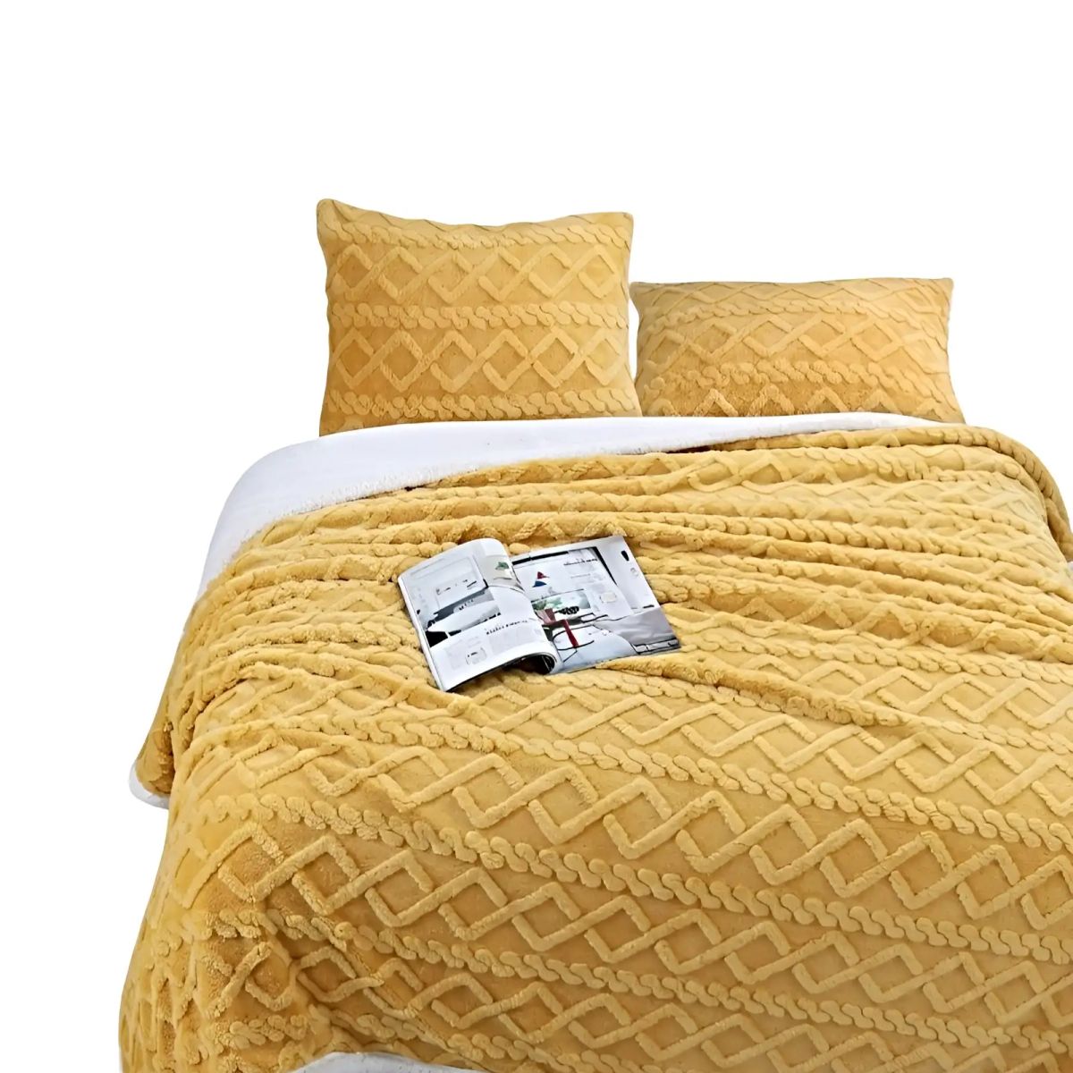 GENERICO - FRAZADA TEXTURIZADA CON SHERPA PLAZA Y MEDIA AMARILLO