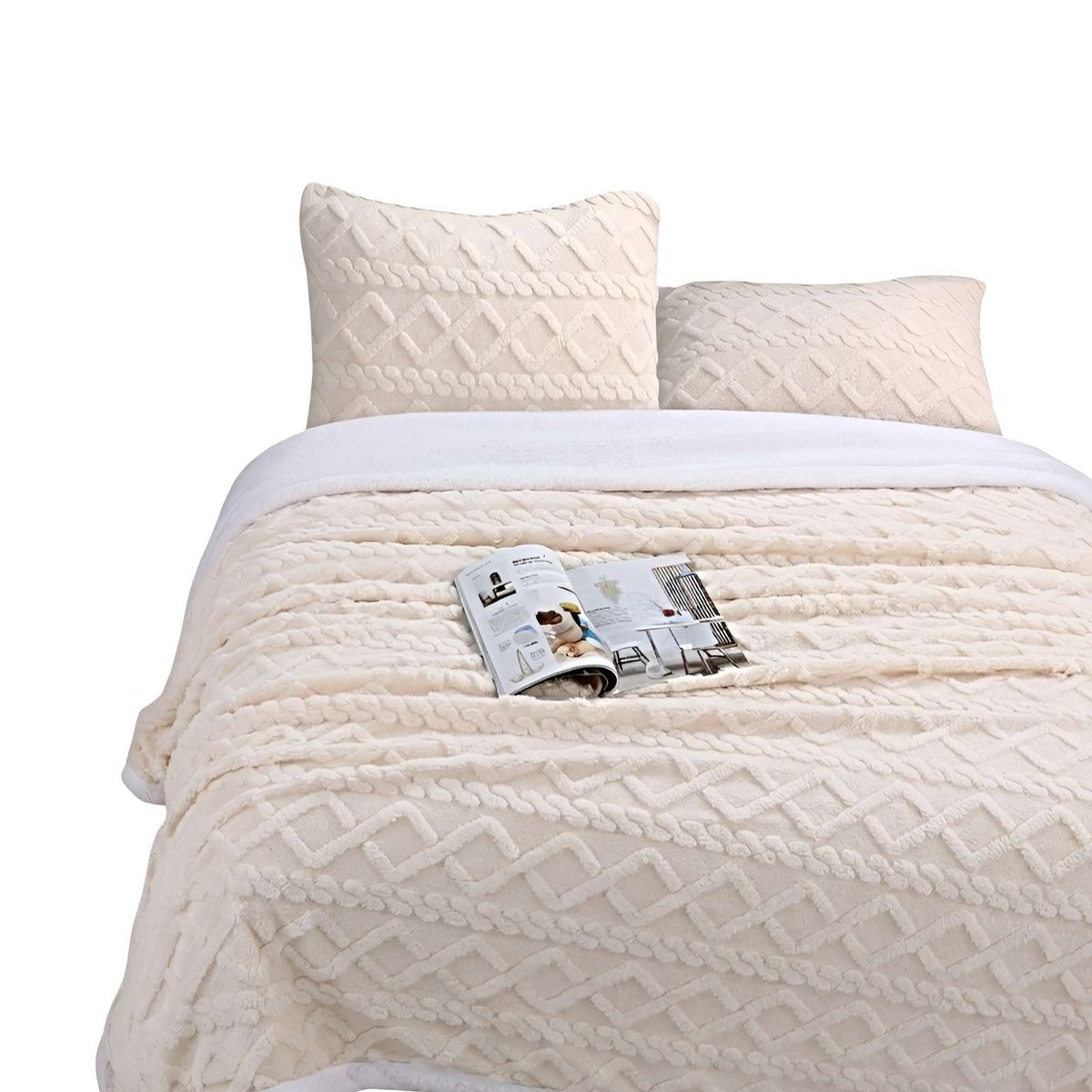 GENERICO - FRAZADA TEXTURIZADA CON SHERPA 2 PLAZAS BEIGE