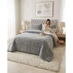 GENERICO - Cubrecamas Sherpa Premium Textura De Oveja 2 Plazas