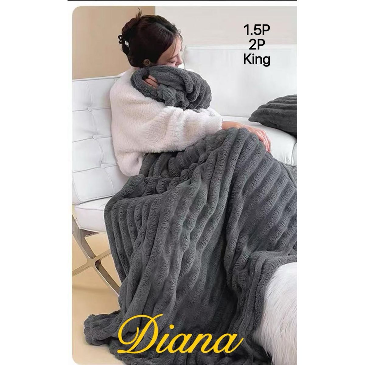 GENERICO - Frazada de Plush y Flannel - Manta termica 2 plazas - Gris Plomo