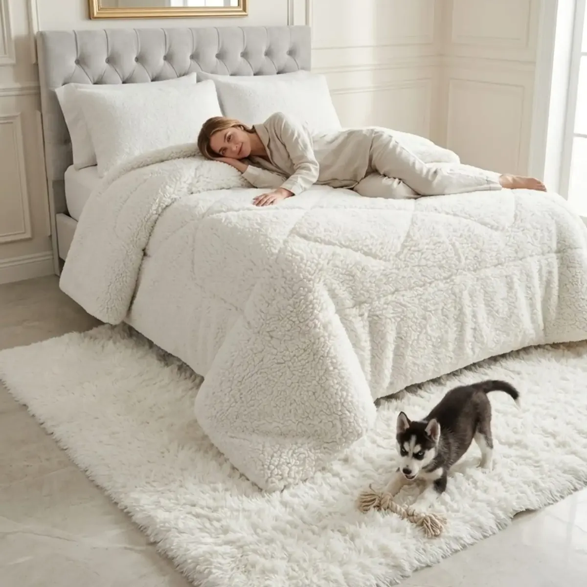 GENERICO - Cubrecamas Sherpa Premium Textura De Oveja 2 Plazas