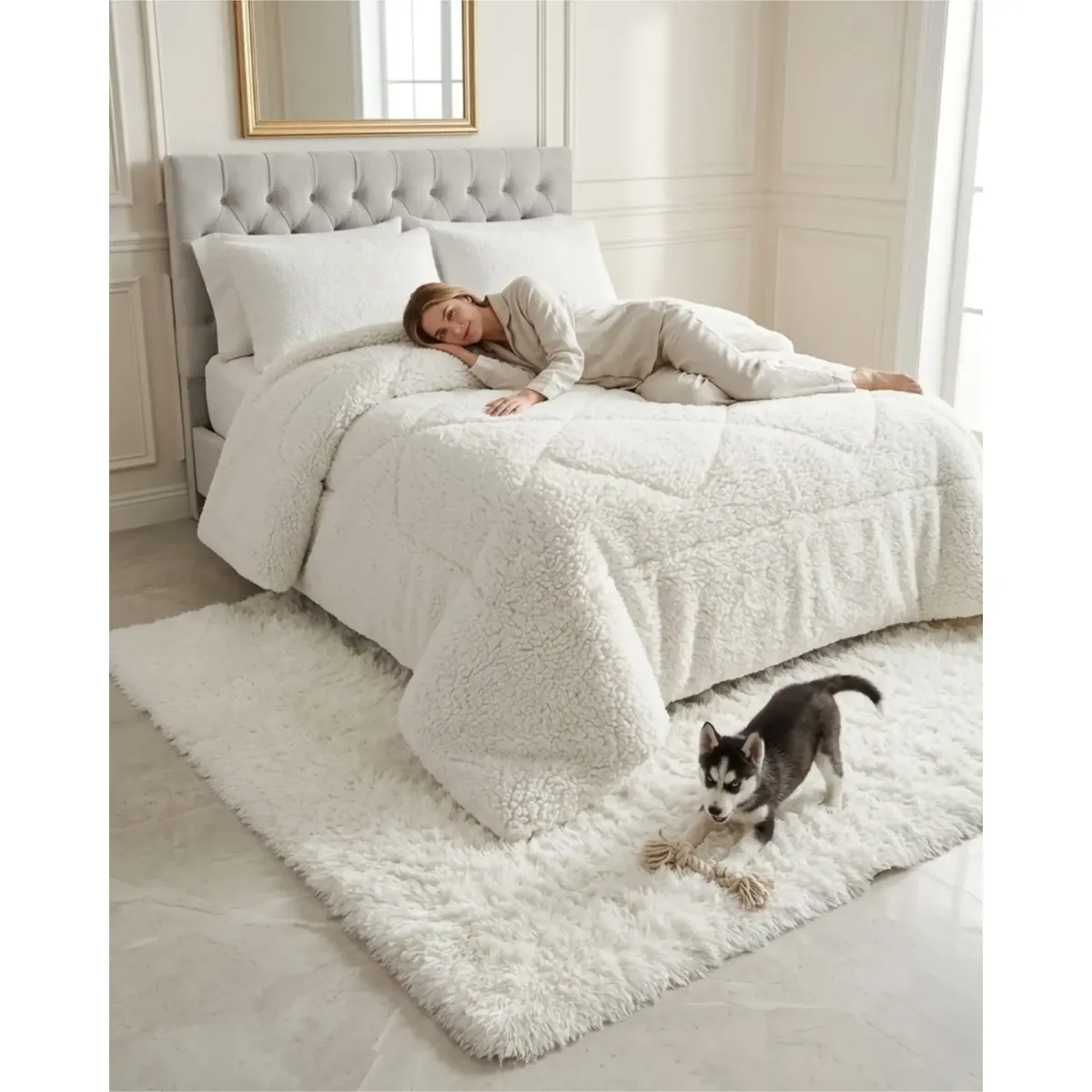 GENERICO - Cubrecamas Sherpa Premium Textura De Oveja 2 Plazas