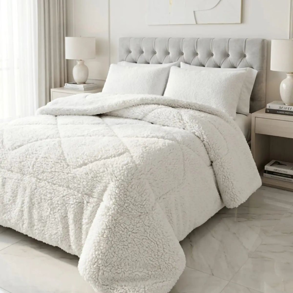GENERICO - Cubrecamas Sherpa Premium Textura De Oveja 2 Plazas