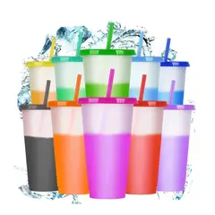 GENERICO - Vasos Magicos Cambian De Color Con Tapa Y Popote 710ml 10pzs BELUG