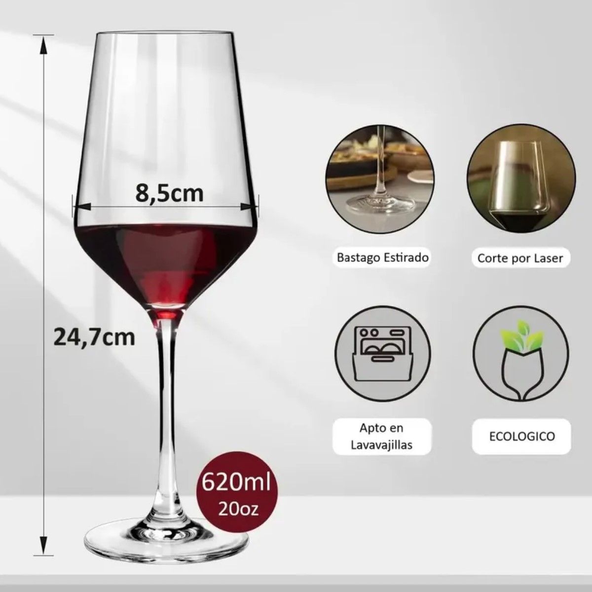 GENERICO - Set 6 Copas 620ml Vino Tinto Coctel Aperol Brunello Transparente BELUG