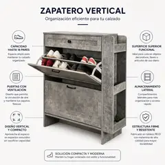 SPACE HOME - Organizador de zapatos Gris Con Repisas Laterales Y Cajón Superior