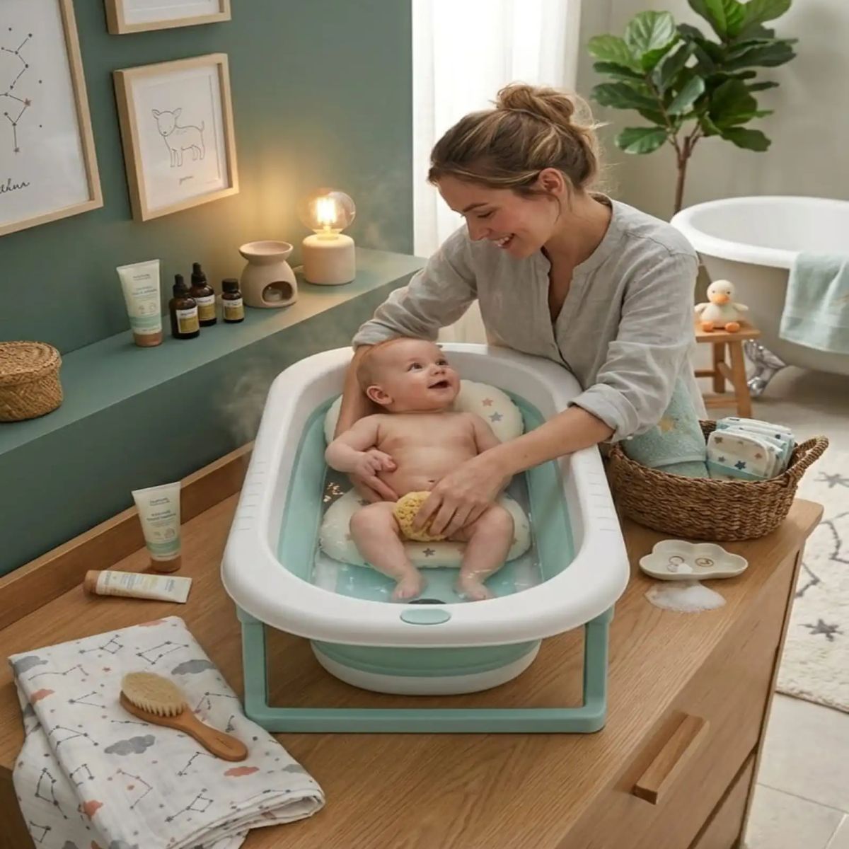 GENERICO - Bañera Plegable Bebé Premium Termómetro + Cojín Antideslizante