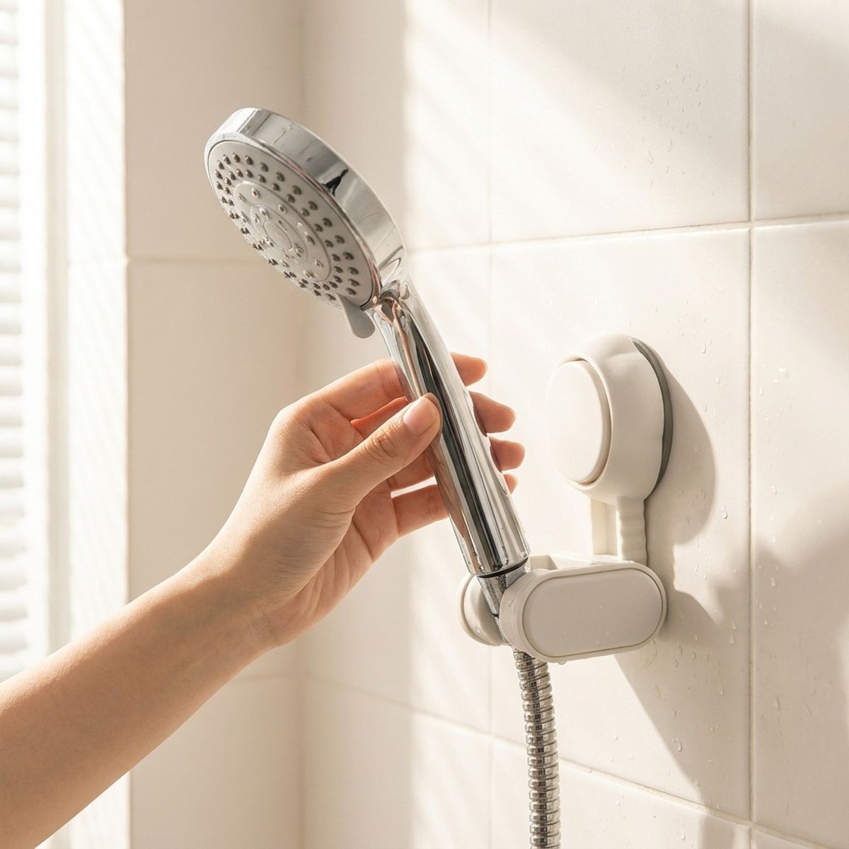 GENERICO - Soporte para Ducha con Ventosa, Blanco Mate