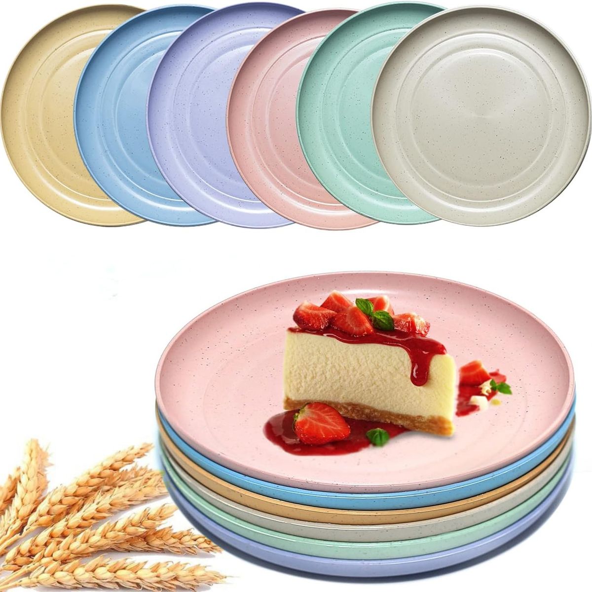 KUANGYE - Pack De 15 Platos 22cm Paja De Trigo Reutilizable Colores Surtidos,Aptos Para Microondas