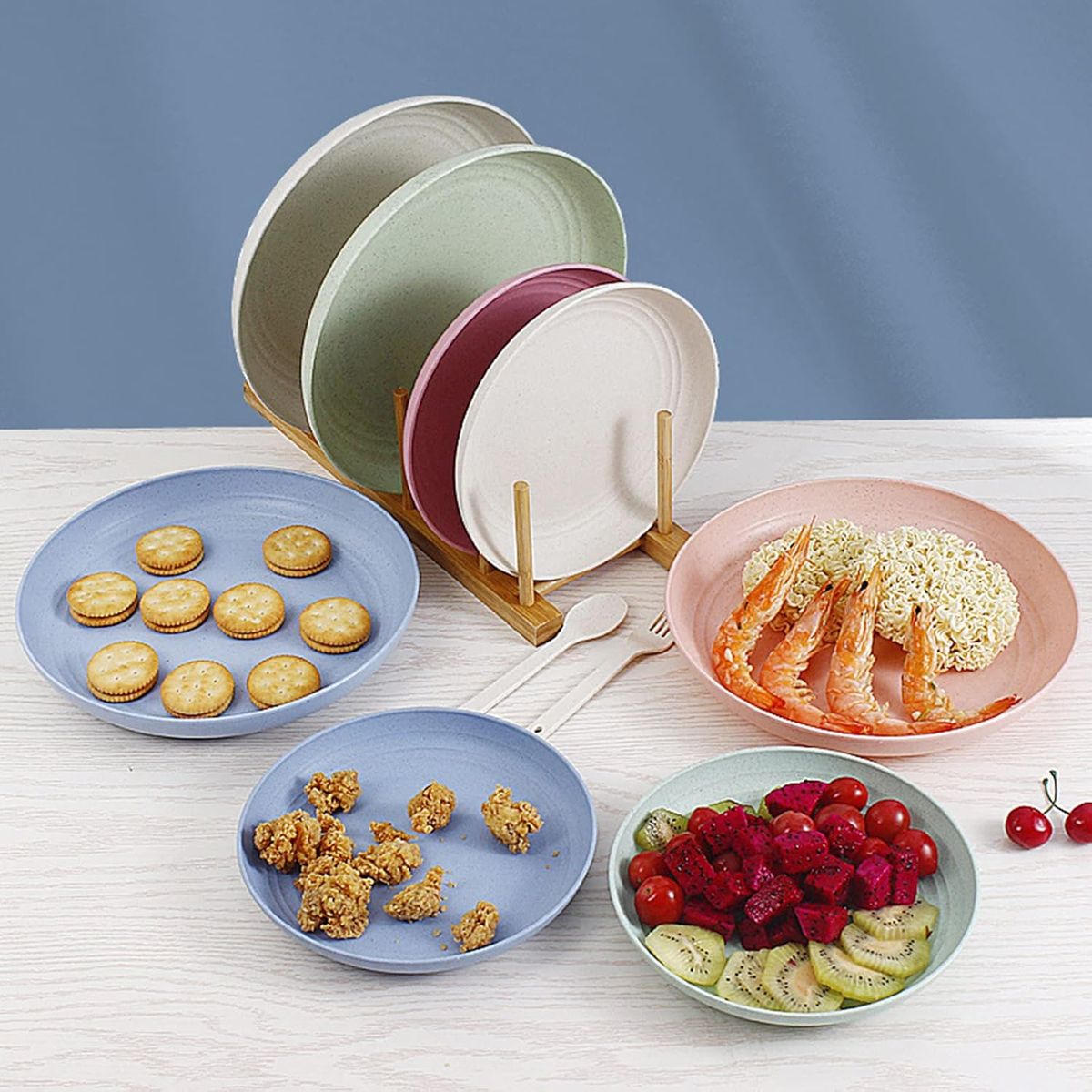 KUANGYE - Pack De 15 Platos 22cm Paja De Trigo Reutilizable Colores Surtidos,Aptos Para Microondas