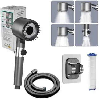 KUANGYE - Alcachofa Ducha Alta Presión,Incluye Manguera 1,5M,Soporte Y Filtro,4 Modos,Para Aguas Duras