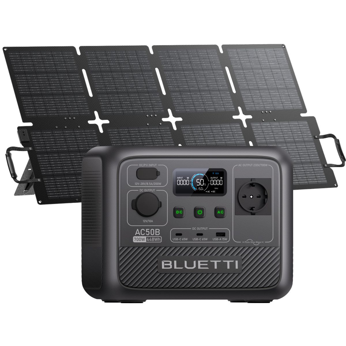BLUETTI - BLUETTI AC50B Generador Solar Portátil 700w448wh con 130W Panel Sola Para Acampar Pesca Viajes Emergencia Corte Energía