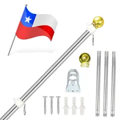 KUANGYE - Mástil Plateado De Aluminio Para Banderas De 180cm Con Bola
