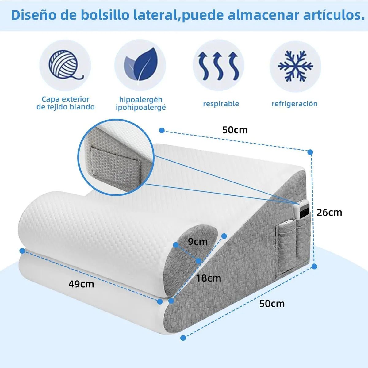 GENERICO - Almohada De Cuña Para Dormir Para Soporte Y Reflujo Ácido
