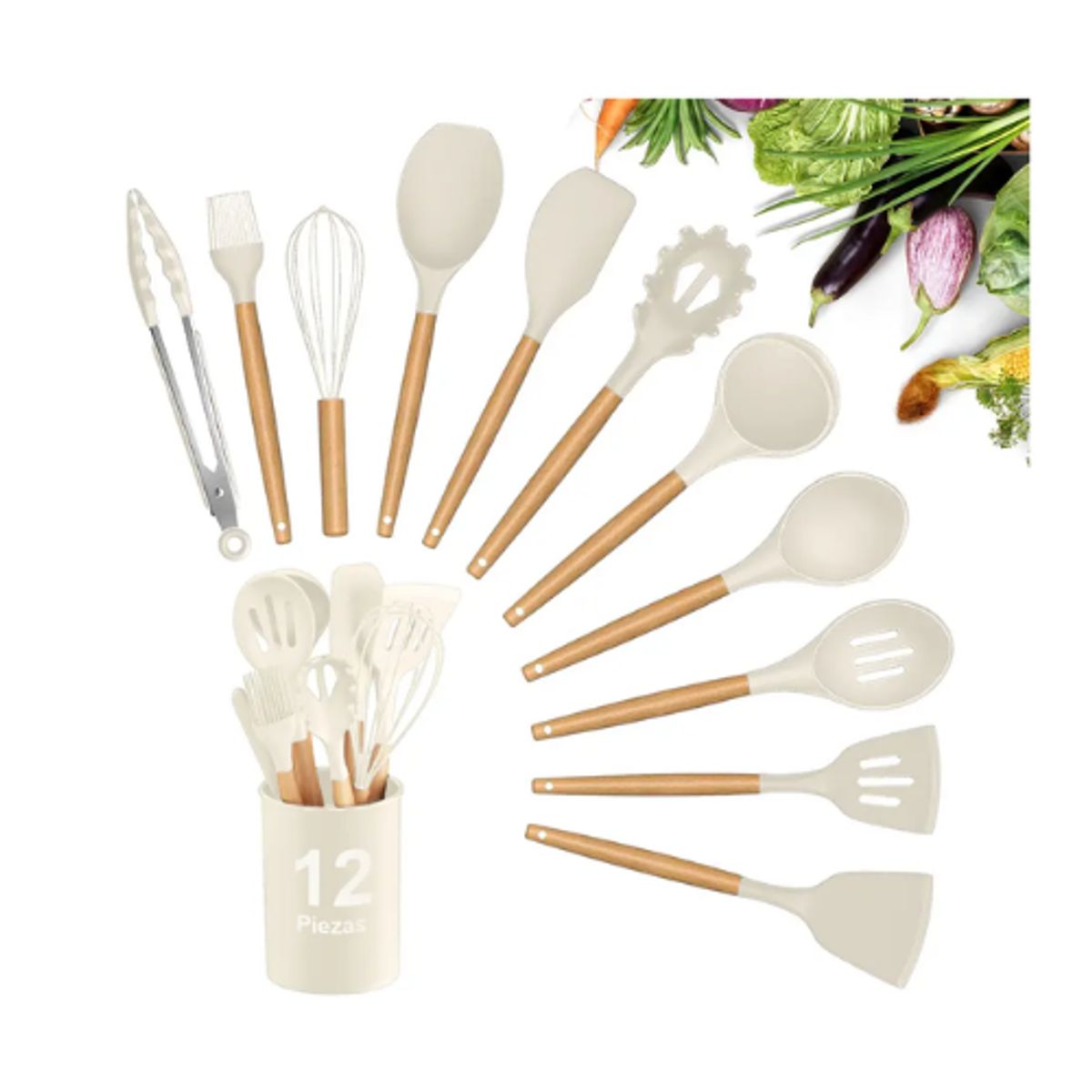GENERICO - Set Utensilios De Cocina De Silicon 12 pz Blanco
