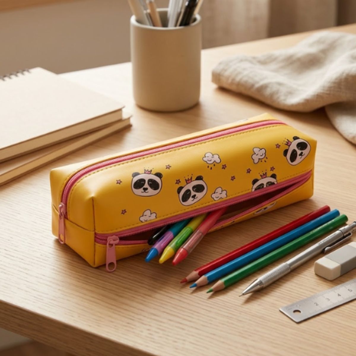 GENERICO - Set 6 Estuche Pandi Panda Amarillo 19x4,5cm