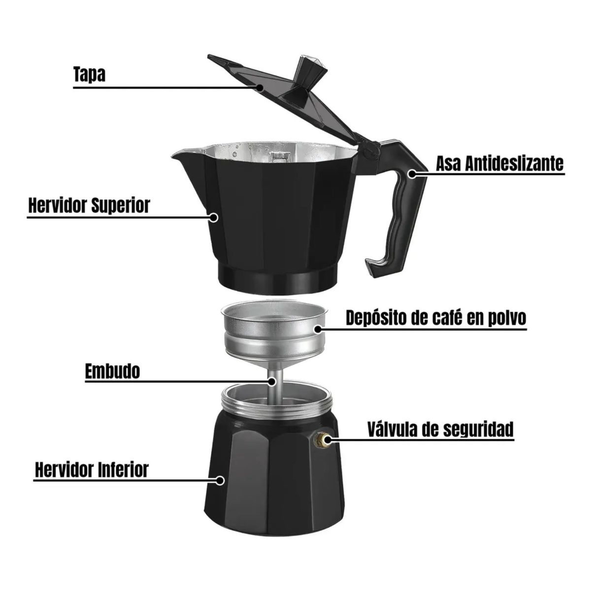 BERGNER - Cafetera Italiana Premium 12 Tazas Aluminio Charcoal