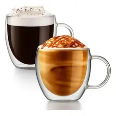 GENERICO - 2 Tazas Vidrio Doble Pared Café Capuchino Premium 180ml - La Cream