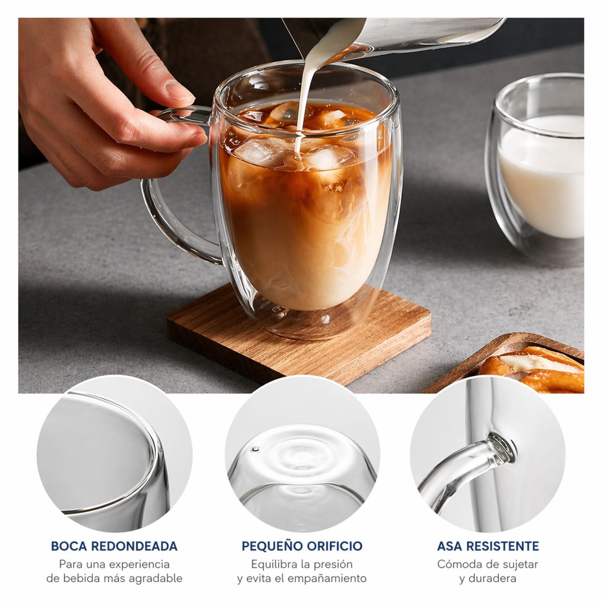 GENERICO - Set 2 Tazas De Té Premium Vidrio Doble Pared 350ml