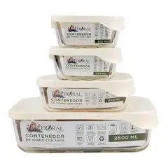 DORAL - SET DE 4 CONTENEDORES DE VIDRIO CON TAPA RECTANGULAR GLASS TRAY
