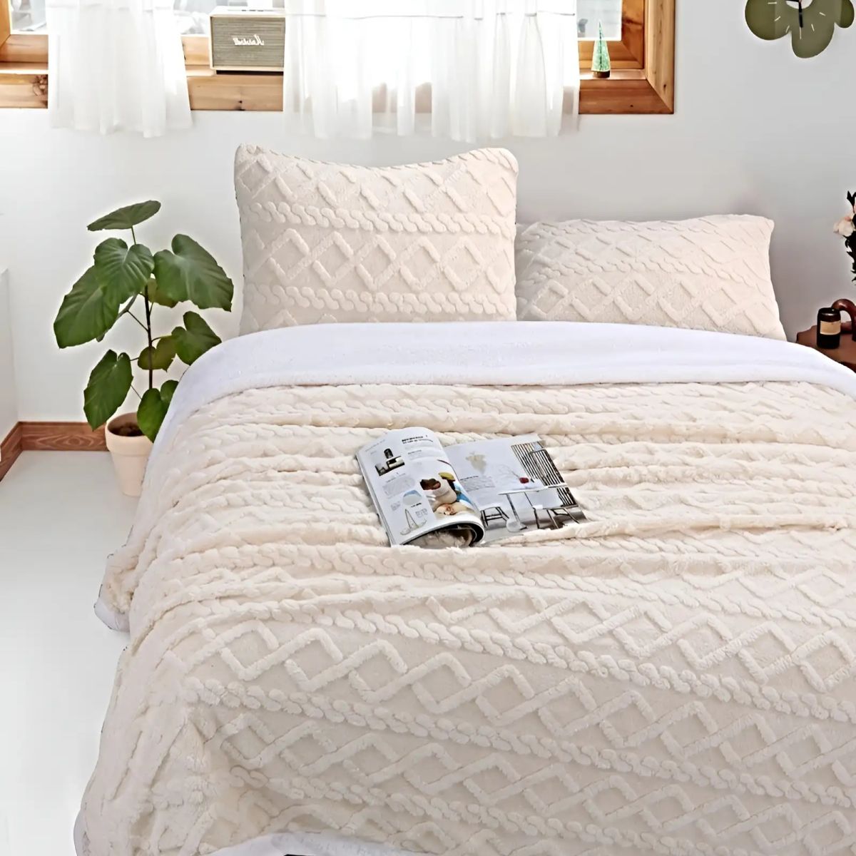 GENERICO - FRAZADA TEXTURIZADA CON SHERPA 2 PLAZAS BEIGE