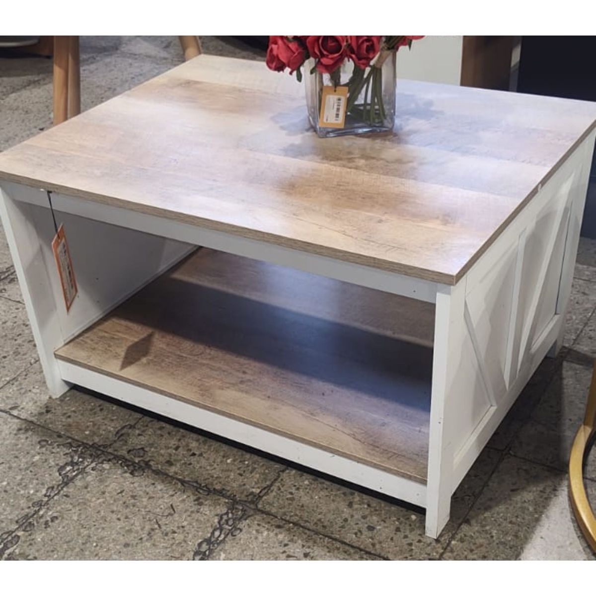 GENERICO - Mesa de centro 2 niveles 80 × 60 × 45 cm Blanca y roble natural