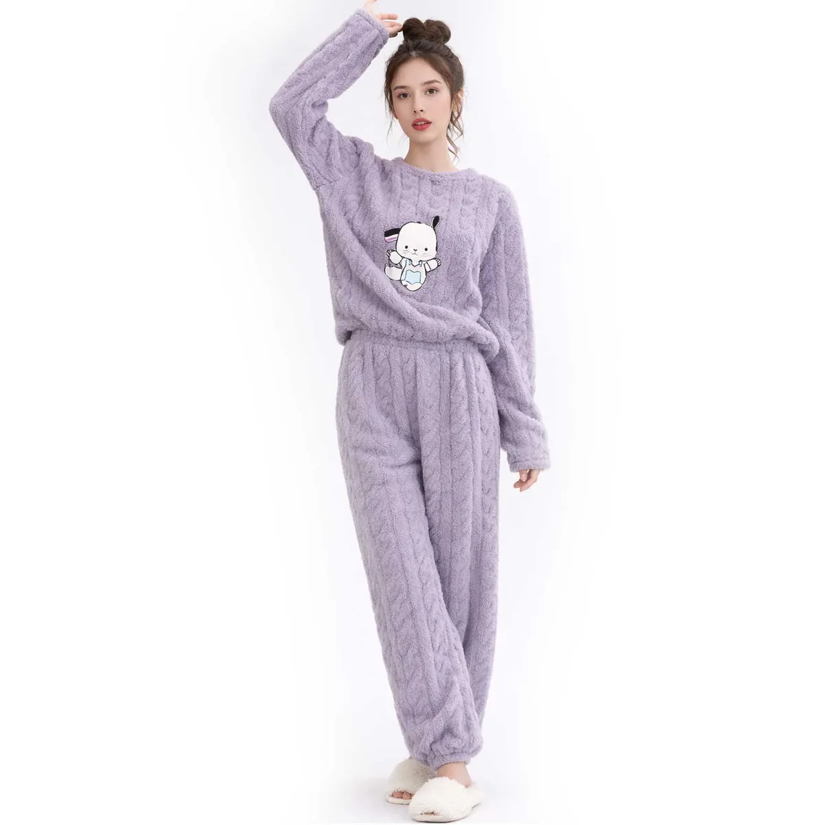 MORLAN - Pijama Mujer Plush Trenzado Invierno Set Calido Pochacco