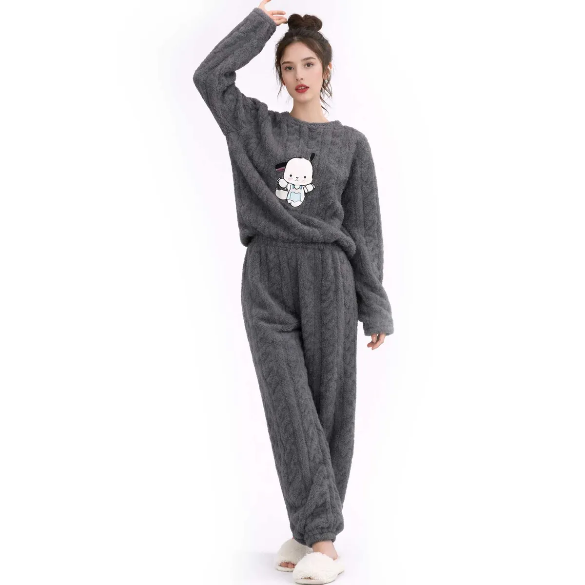 MORLAN - Pijama Mujer Plush Trenzado Invierno Set Calido Pochacco