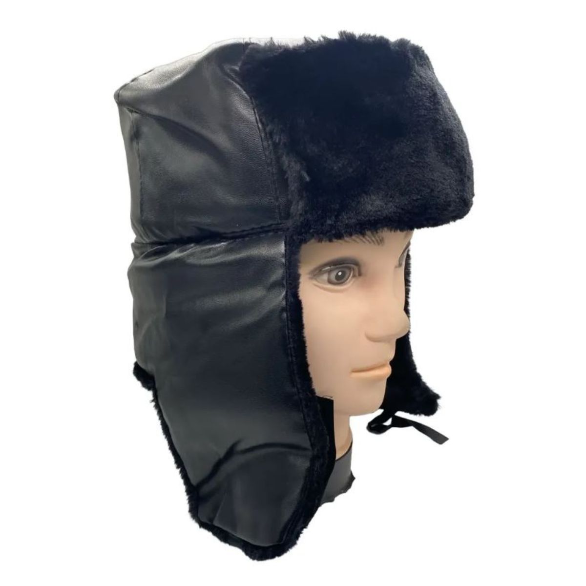 EKOL TACTICA MILITAR - Gorro de Invierno Tipo Ushanka Ruso en Cuero Negro y Piel Sintética