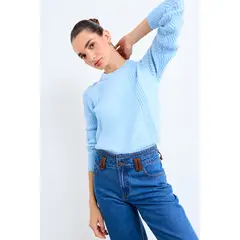 IO - Sweater Cuello Redondo Mujer Celeste
