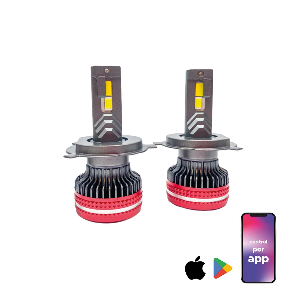 Ampolletas LED Tricolor H4 ENZO con App de teléfono  Control Total de Iluminación, marca GENERICO - Foto Principal