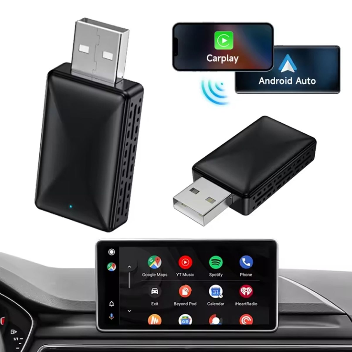 GENERICO - Carplay Inalambrico Adaptador mini 2en1 Para Iphone Android auto