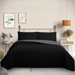 GENERICO - Cubrecama Quilt Reversible Bicolor (Negro - Gris) de 2 Plazas - Trama Collection Black Martiné