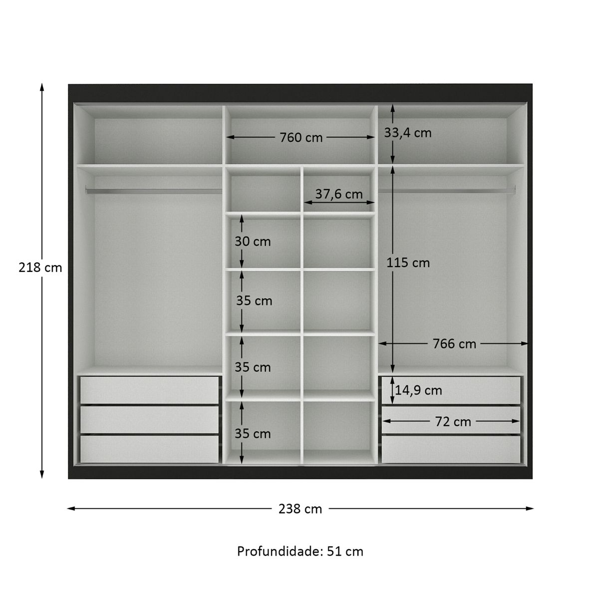 DI PORETTI - CLOSET SENNA 3P 6C 238x218x51 NG