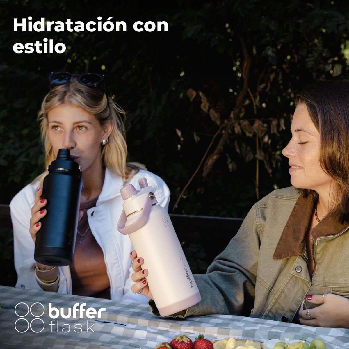 BUFFER FLASK - Termo Botella Agua Termica Buffer Flask Acero Inox 1L 2 en 1 Set de 2 - Rosa
