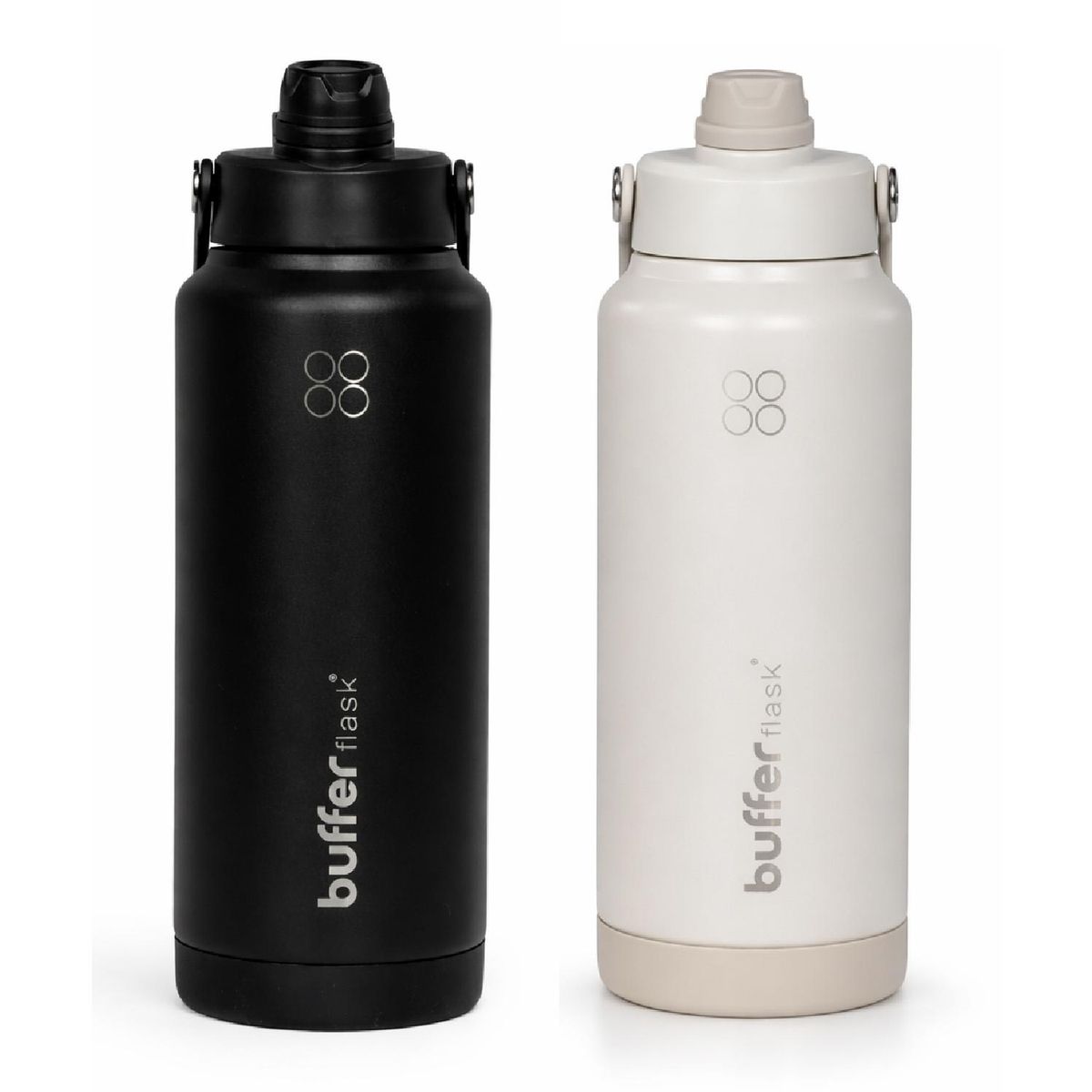 BUFFER FLASK - Termo Botella Agua Termica Buffer Flask Acero Inox 1L 2 en 1 Set de 2 - Blanco