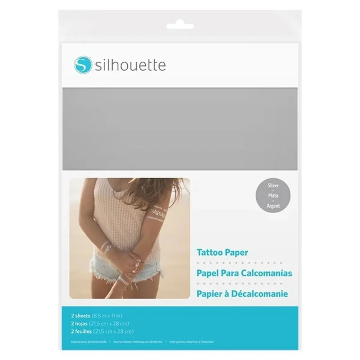 SILHOUETTE - Papel De Tatuaje Temporal Plateado  Silhouette