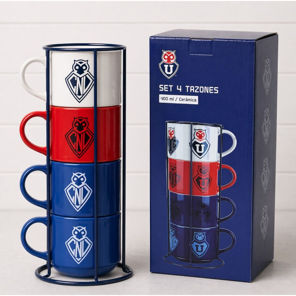 U DE CHILE - SET 4 TAZONES DE CERAMICA COLECCION U DE CHILE 400 ML