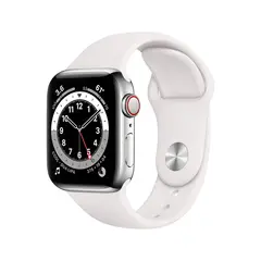 APPLE - Reloj Watch Series 6 40mm GPS + Celular Silver Stainless Steel White Sport