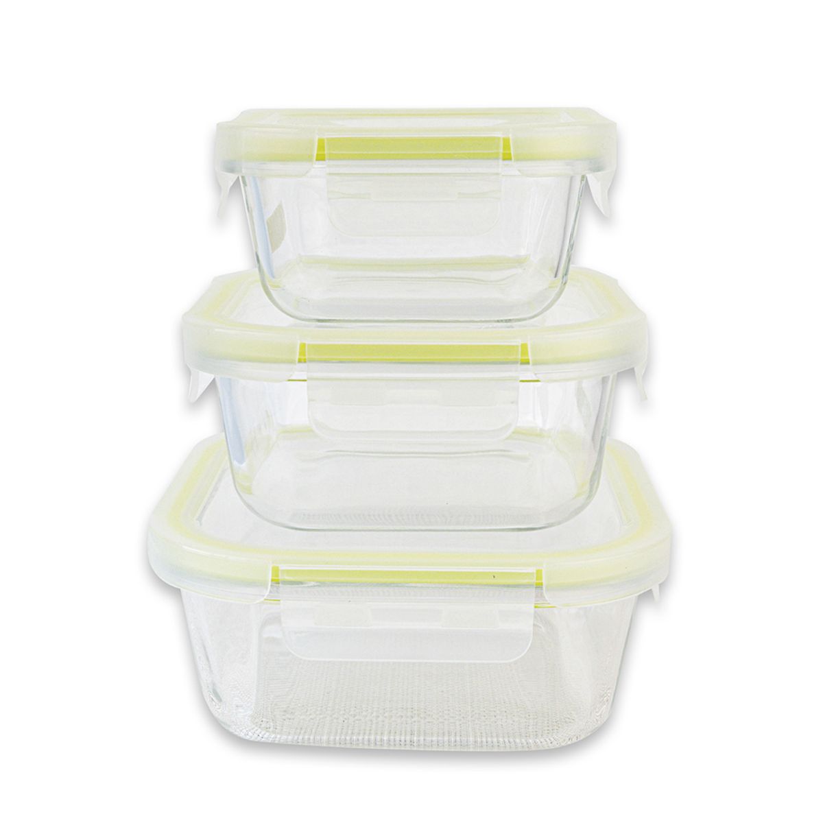 DORAL - SET DE 3 HERMETICOS O CONTENEDORES DE VIDRIO CON TAPA RECTANGULAR FRESH VERDE DORAL